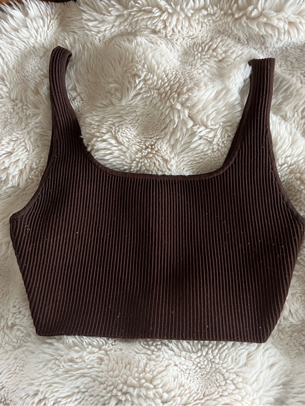 Babaton Sculpt Knit Squareneck Cropped Tank Brown Small
